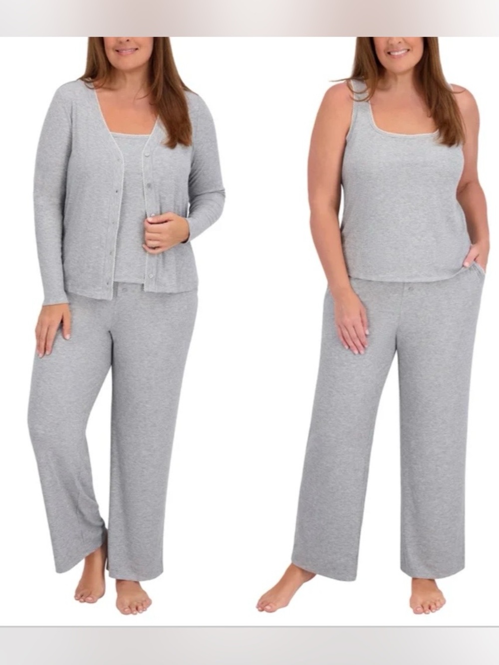 Live 2 Lounge Women's 3-Piece Cozy Pajama Set with Cardigan - Light Gray